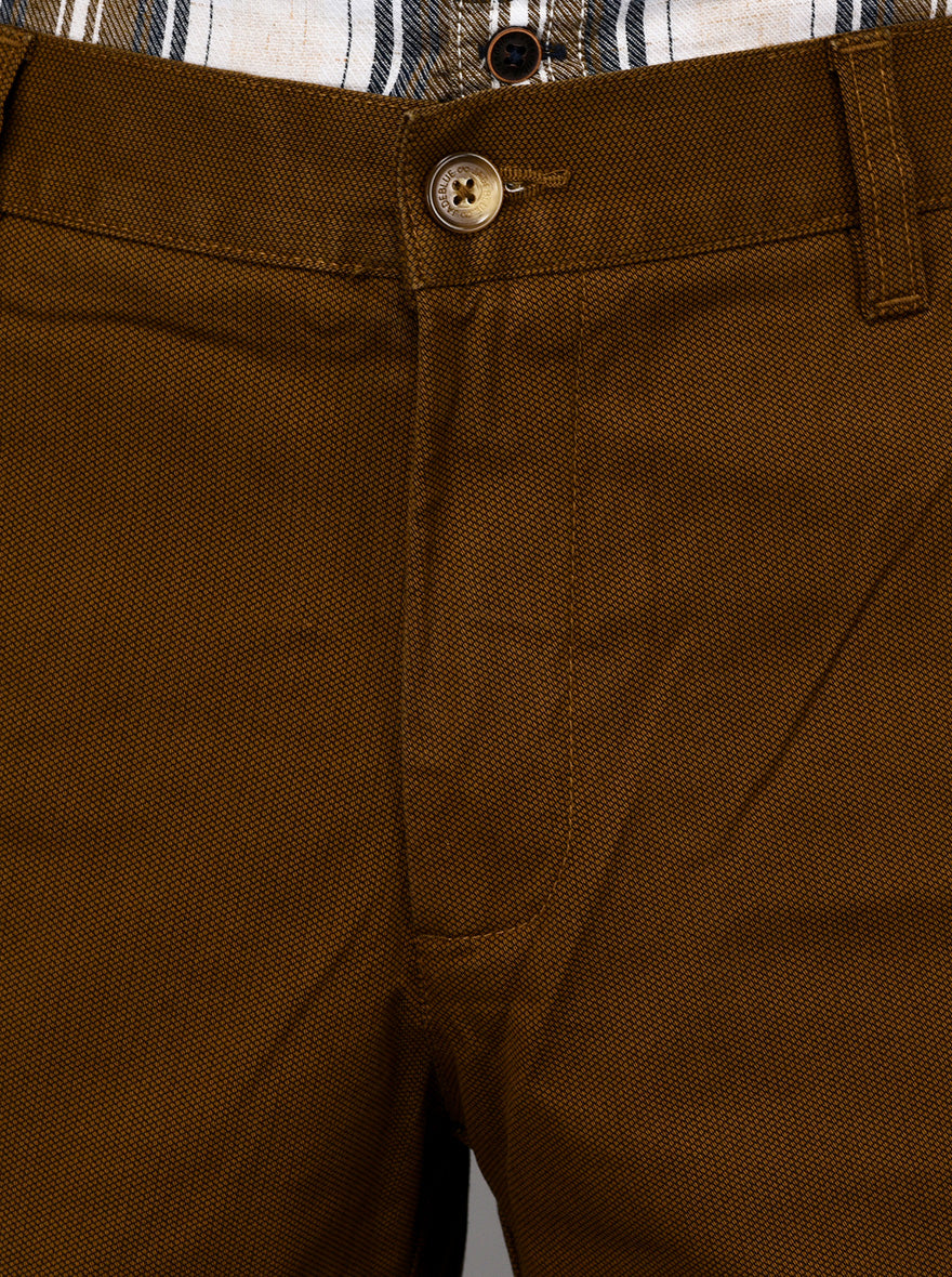 JadeBlue Dark Khaki Self Textured Slim Fit Casual Trouser