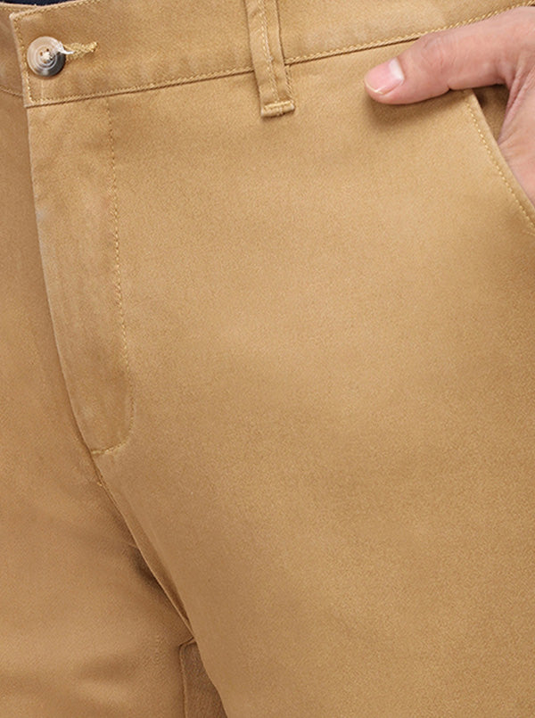 Khaki Solid Super Slim Fit Casual Trouser | Greenfibre
