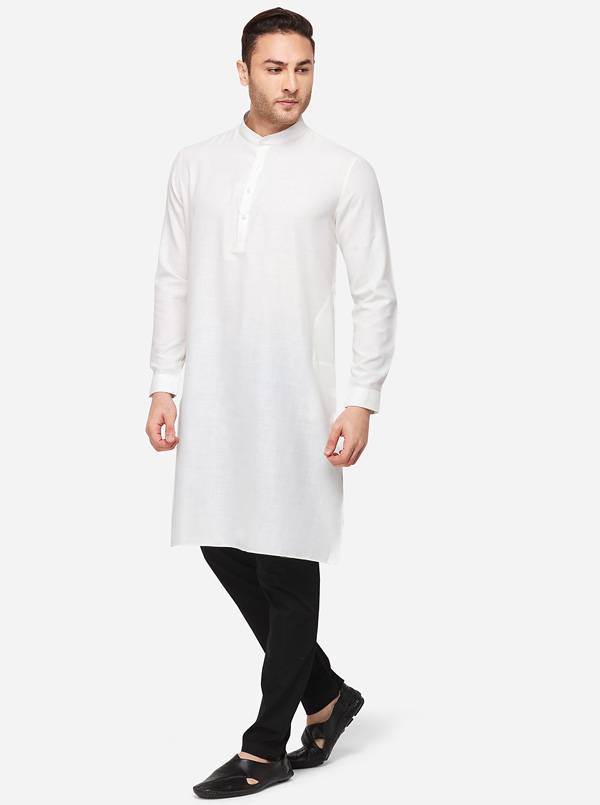 Off-White Self Textured Regular Fit Modi Kurta | JadeBlue