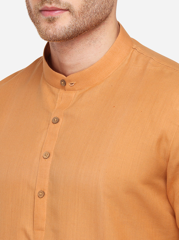Orange Self Textured Regular Fit Modi Kurta | JadeBlue