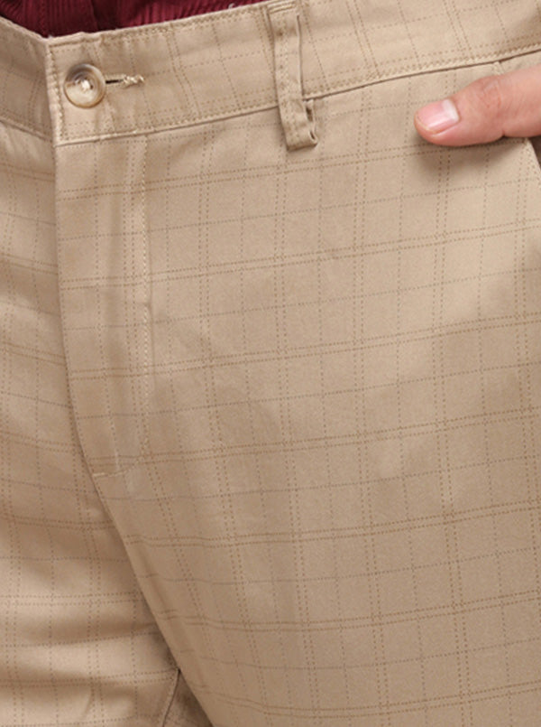 Khaki Checked Super Slim Fit Casual Trouser | Greenfibre