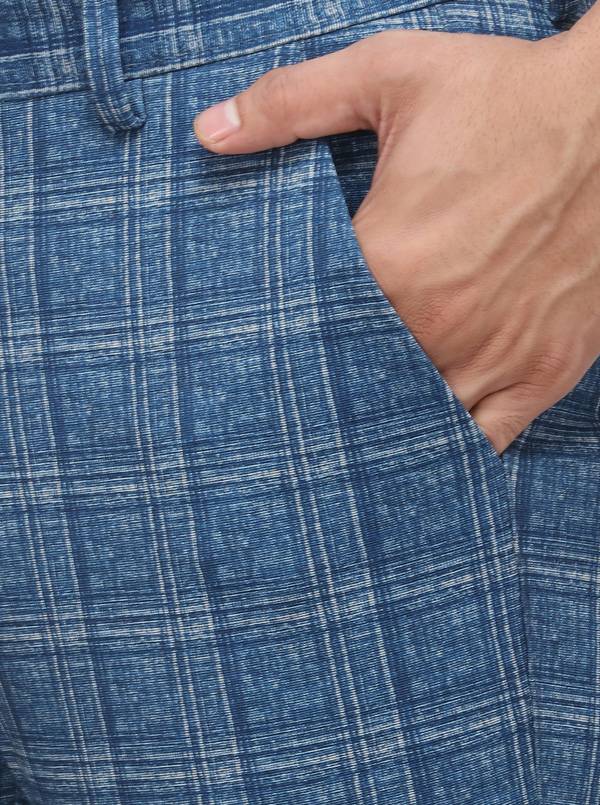 Dusty Blue Checked Venice Fit Casual Trouser | JadeBlue Sport