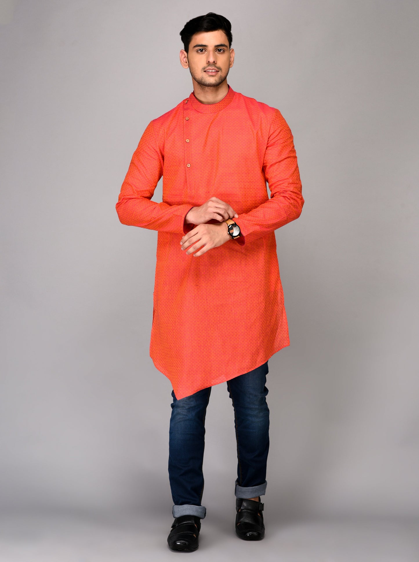 Orange & Pink Asymmetric Kurta | Azania