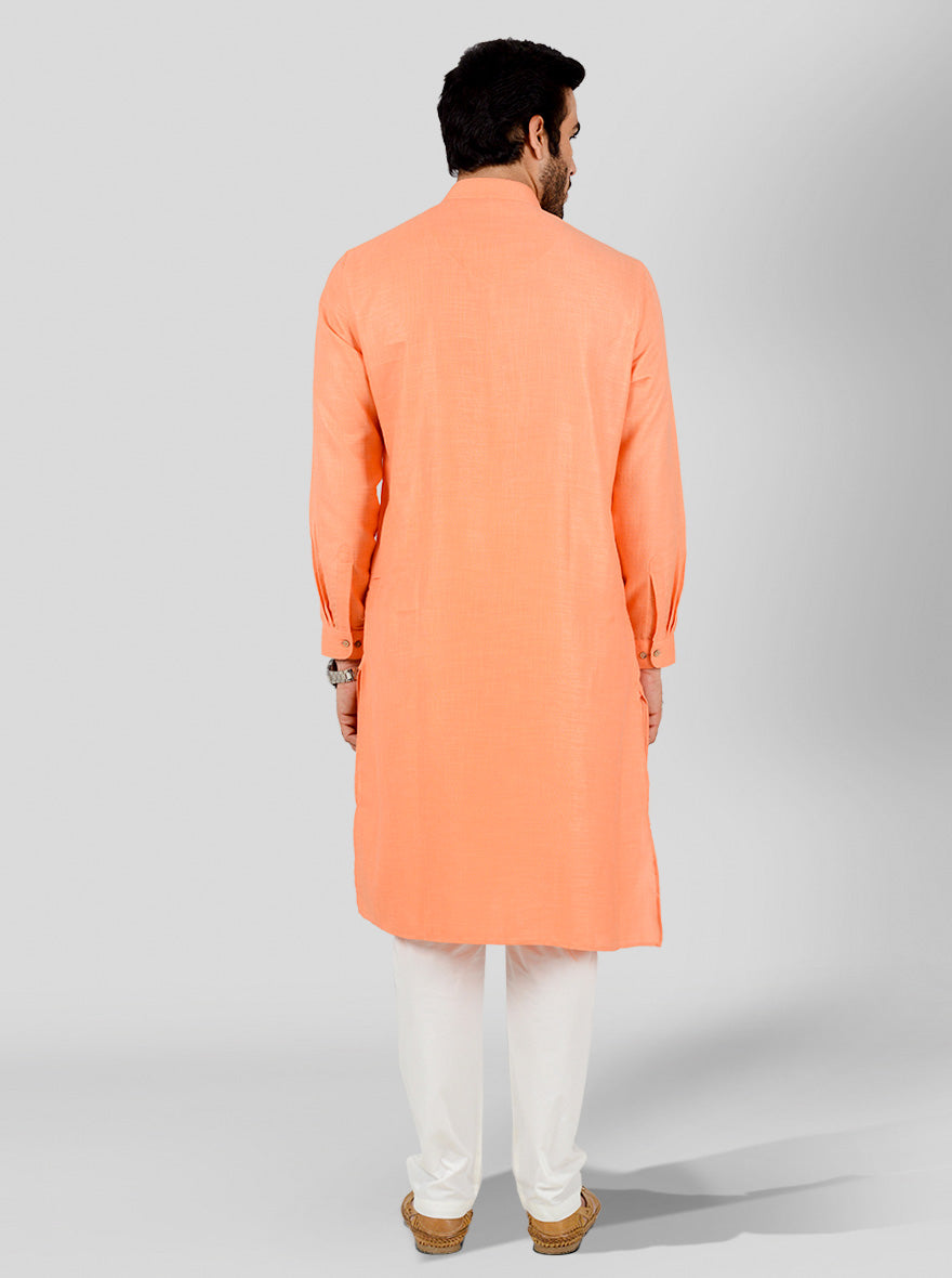 Orange Self Textured Regular Fit Modi Kurta | JadeBlue