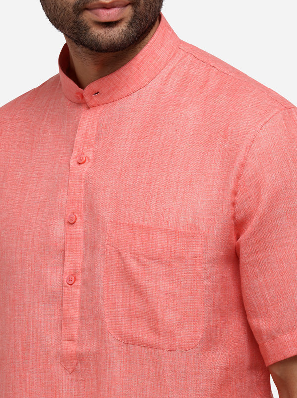 Light Pink Self Textured Regular Fit Modi Kurta | JadeBlue