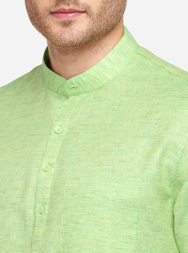 Light Green Self Textured Regular Fit Modi Kurta | JadeBlue