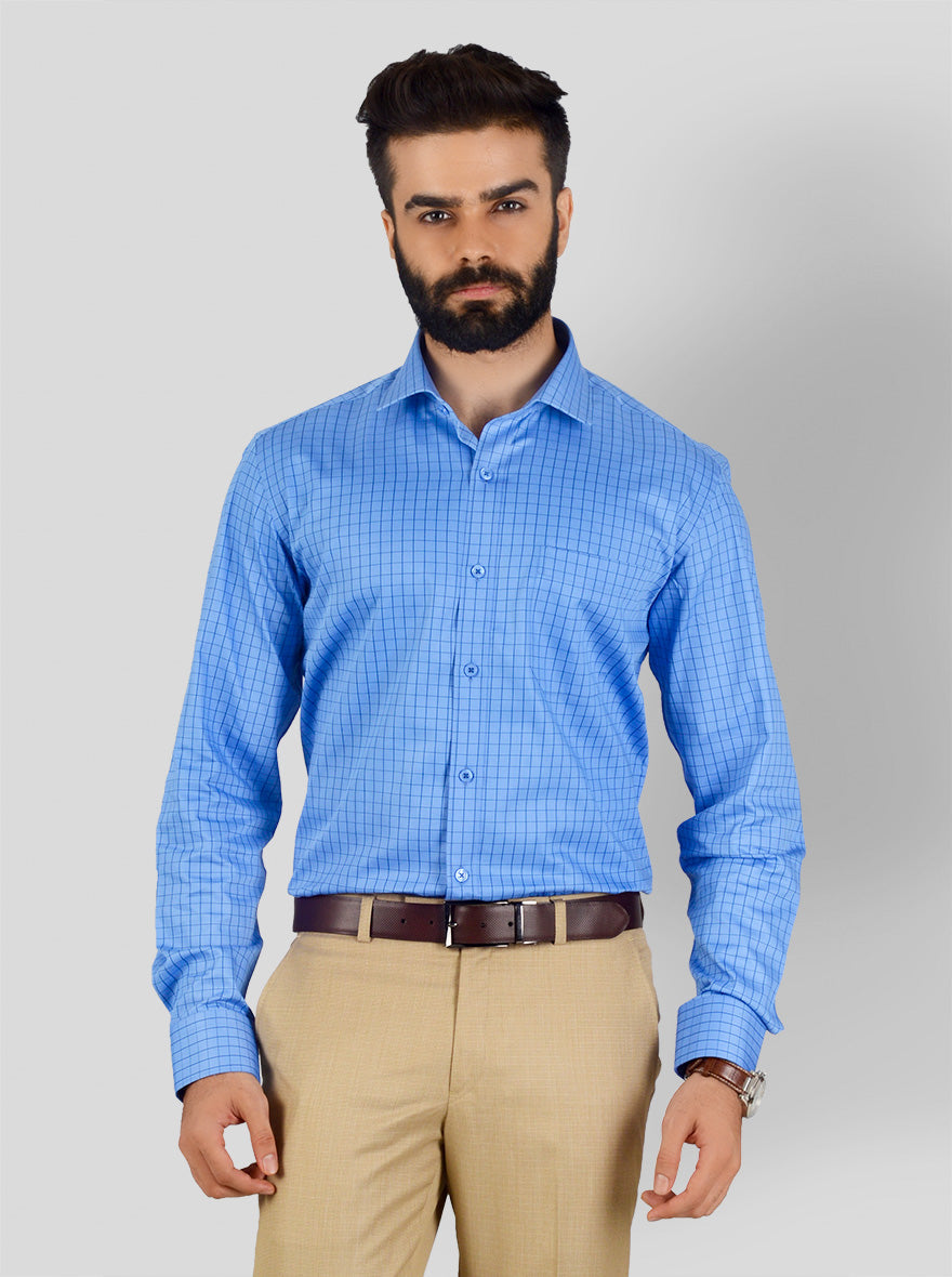 Bonnie Blue Checked Slim Fit Evening Wear Shirt | Metal