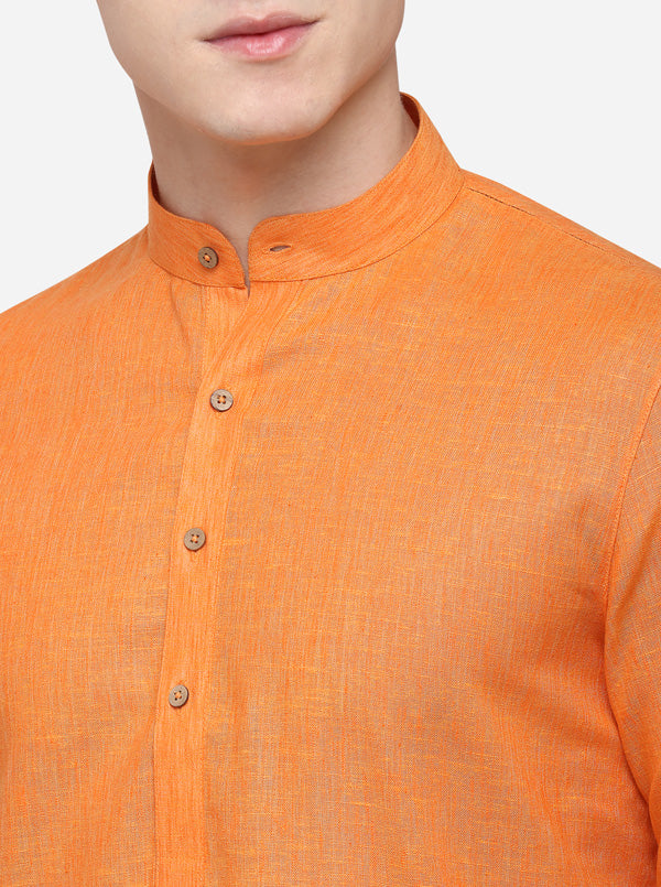 Orange Self Textured Regular Fit Modi Kurta | JadeBlue