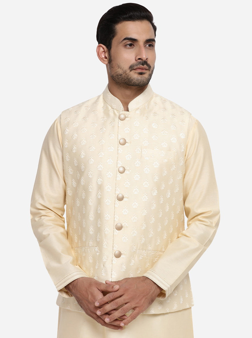 Beige Kurta Set with Beige Jacket | Azania