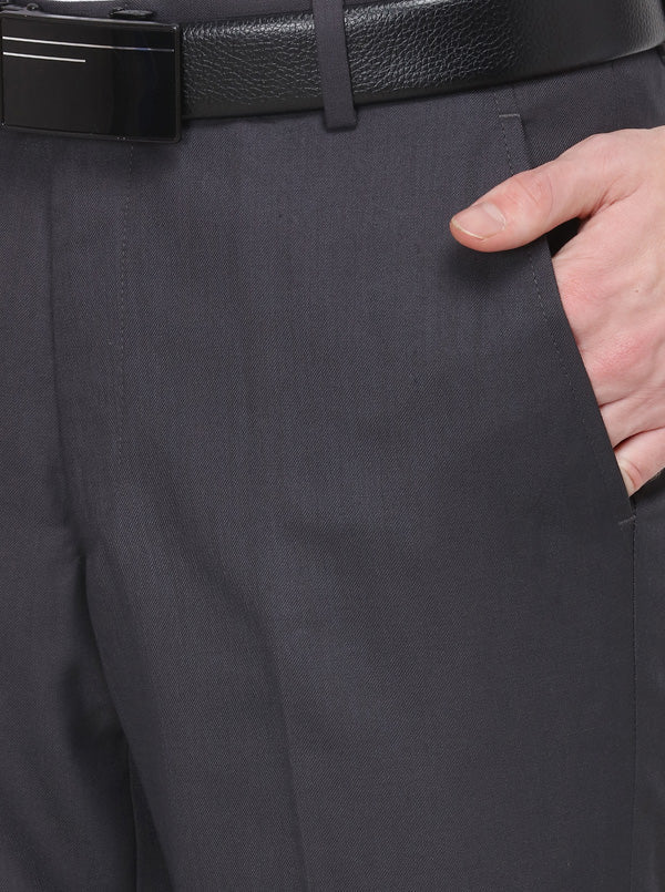 Grey Self Textured Slim Fit Formal Trouser | Greenfibre