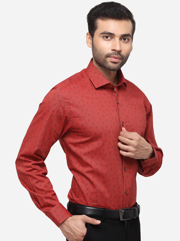 Red Printed Regular Fit Formal Shirt | JadeBlue