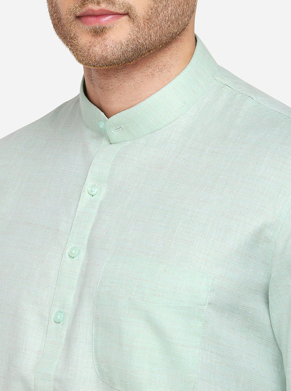 Light Green Self Textured Regular Fit Modi Kurta | JadeBlue