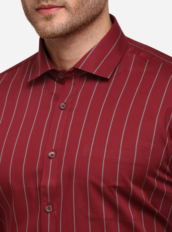 Maroon & Grey Striped Regular Fit Formal Shirt | JadeBlue