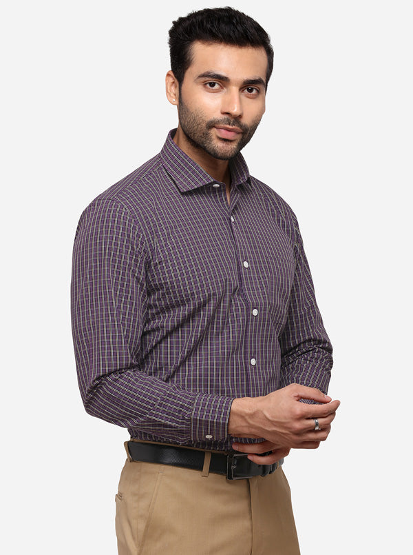 Purple Checked Regular Fit Formal Shirt | Greenfibre
