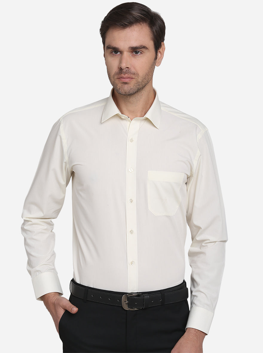 Cream Solid Regular Fit Formal Shirt | Greenfibre