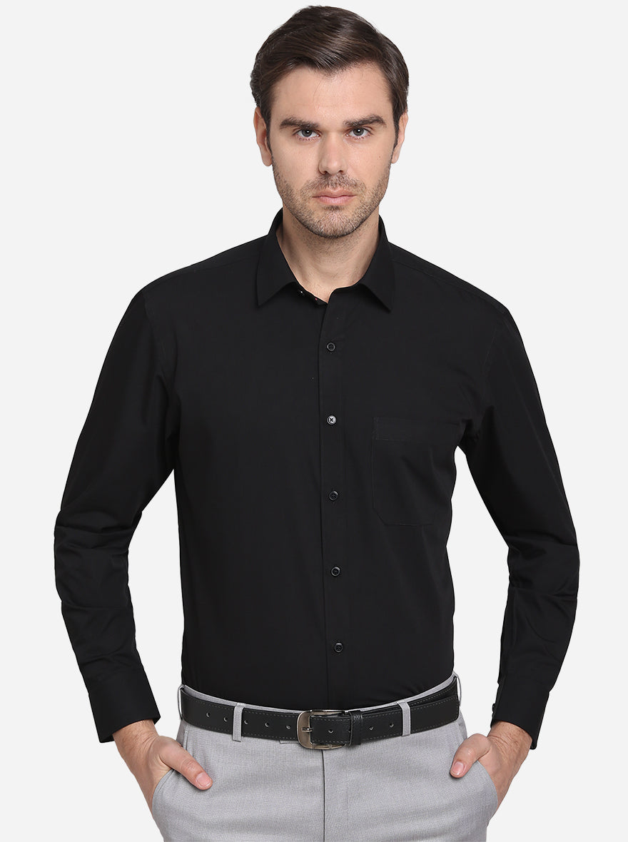 Black Solid Regular Fit Formal Shirt | Greenfibre