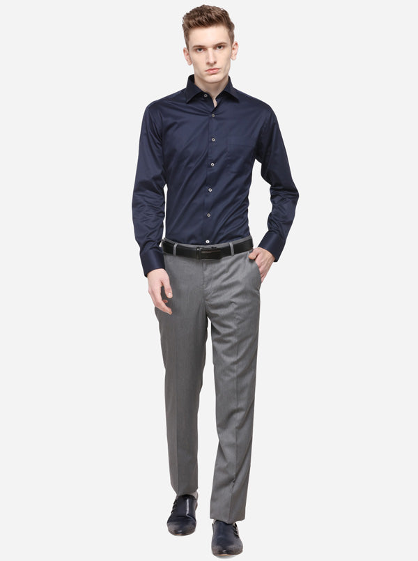 Navy Blue Solid Slim Fit Formal Shirt | JadeBlue