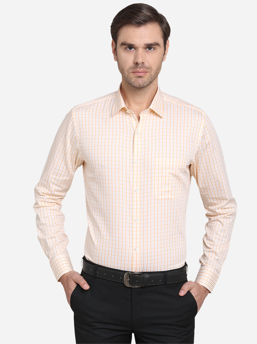 Peach Checked Slim Fit Formal Shirt | JadeBlue