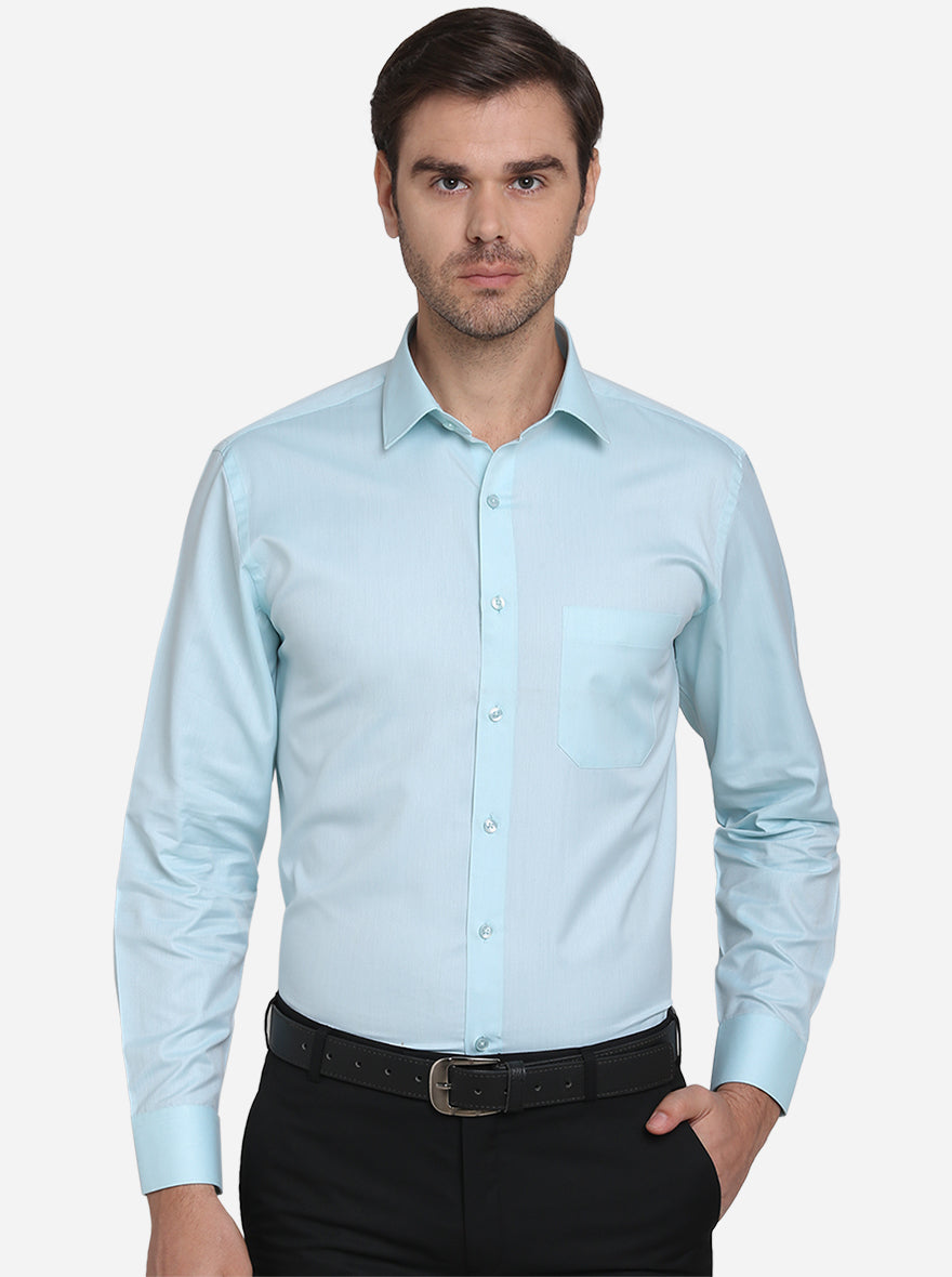 Aqua Blue Dobby Regular Fit Formal Shirt | Greenfibre