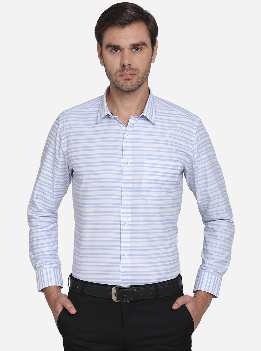 Light Blue Striped Slim Fit Formal Shirt | Greenfibre