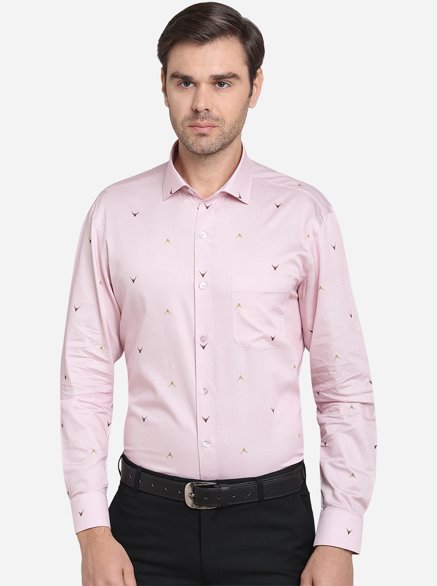 Pink Printed Slim Fit Formal Shirt | Metal