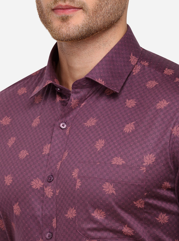 Purple Printed Regular Fit Formal Shirt | Greenfibre