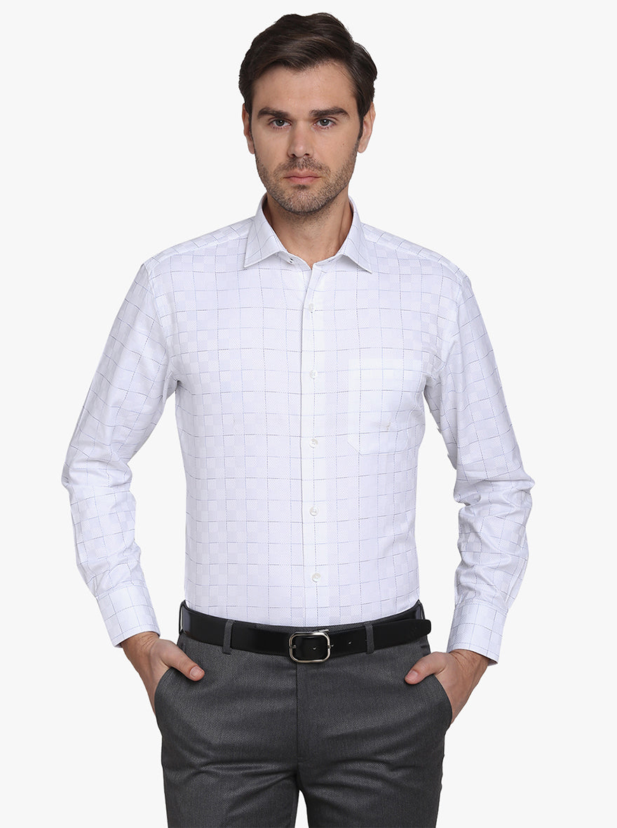 White Checked Slim Fit Formal Shirt | Metal