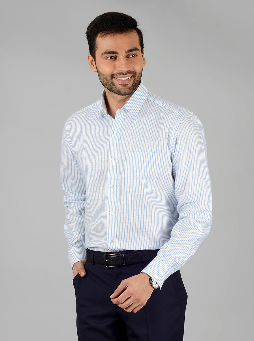 Light Blue Striped Regular Fit Formal Shirt | JadeBlue