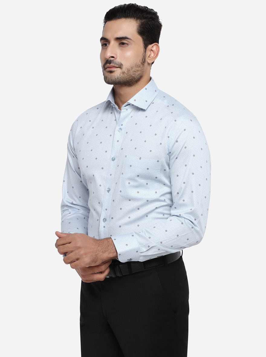 Light Blue Printed Slim Fit Formal Shirt | Metal