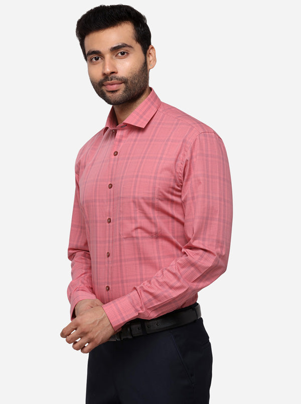 Dark Pink Checked Regular Fit Formal Shirt | JadeBlue