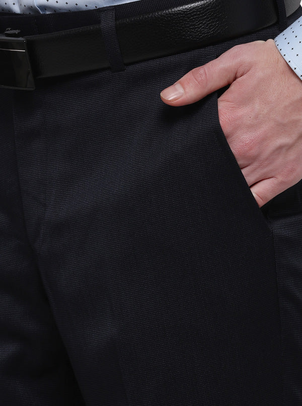 Dark Blue Solid Slim Fit Formal Trouser | JadeBlue