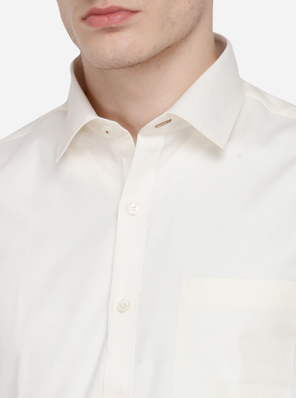 Cream Solid Regular Fit Formal Shirt | JadeBlue