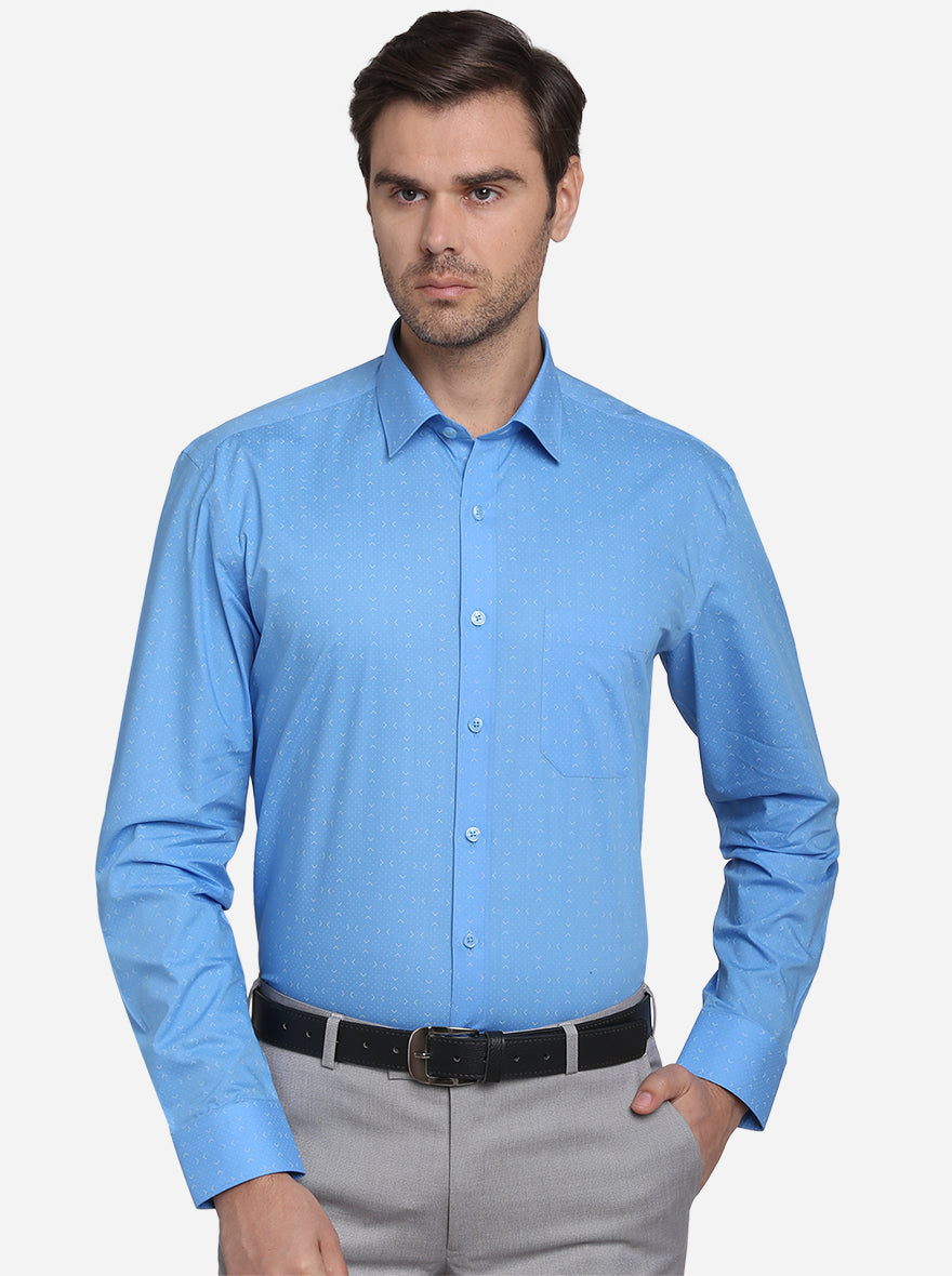 Aqua Blue Printed Regular Fit Formal Shirt | JadeBlue