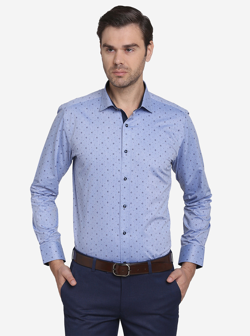 Blue Printed Slim Fit Party Wear Shirt | Greenfibre