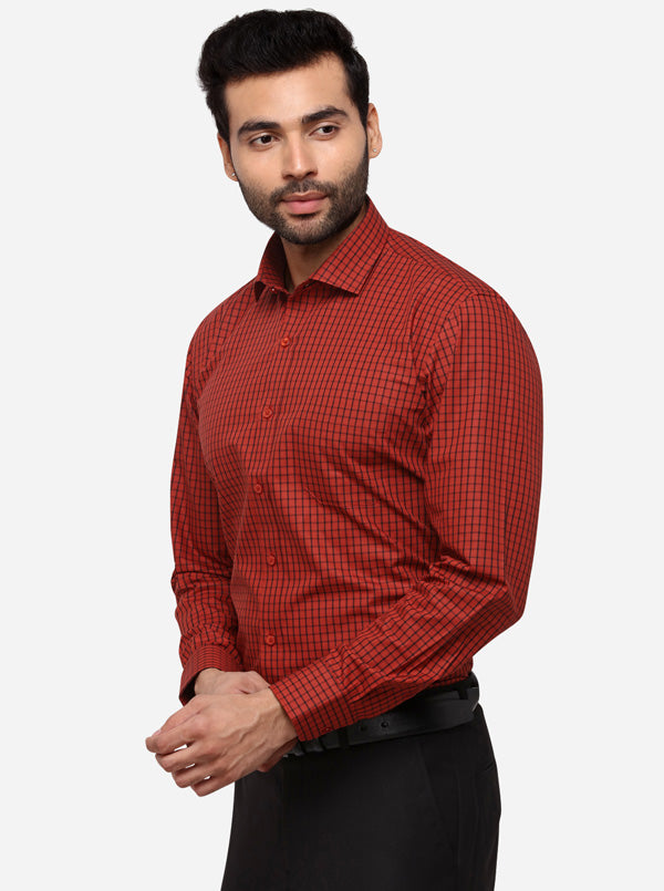 Rust Checked Regular Fit Formal Shirt | Greenfibre