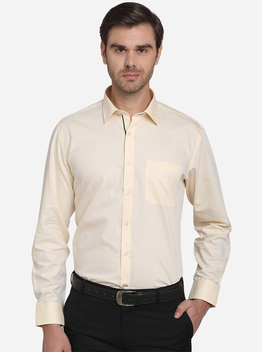 Light Yellow Solid Regular Fit Formal Shirt | Greenfibre