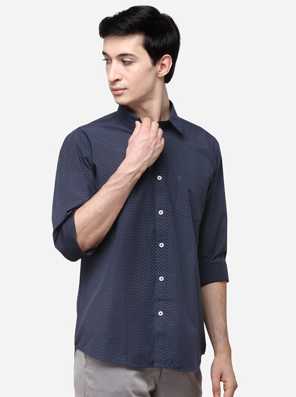 Navy Blue Regular Fit Printed Casual Shirt | Greenfibre