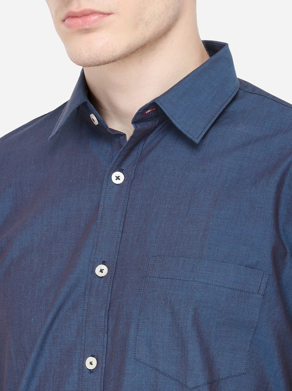 Night Blue Solid Smart Fit Casual Shirt | Greenfibre