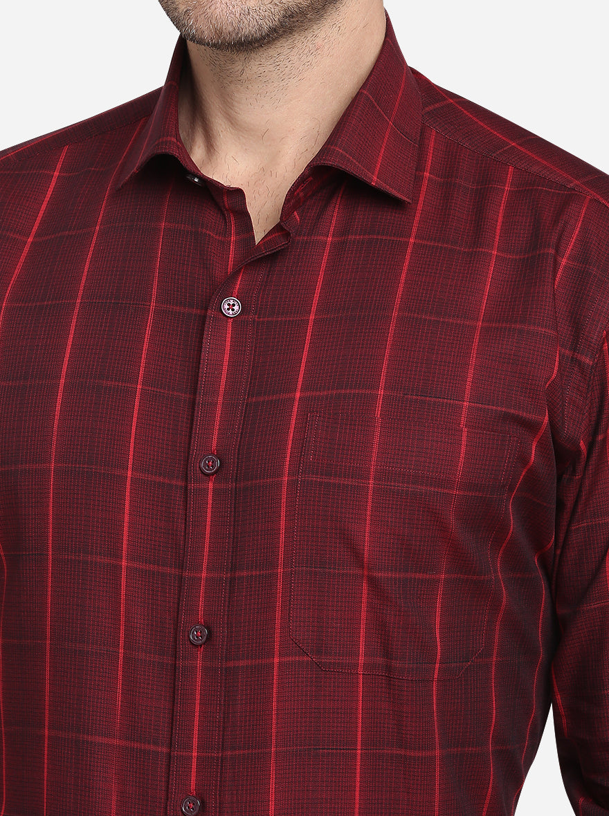 Maroon Checked Slim Fit Formal Shirt | JadeBlue