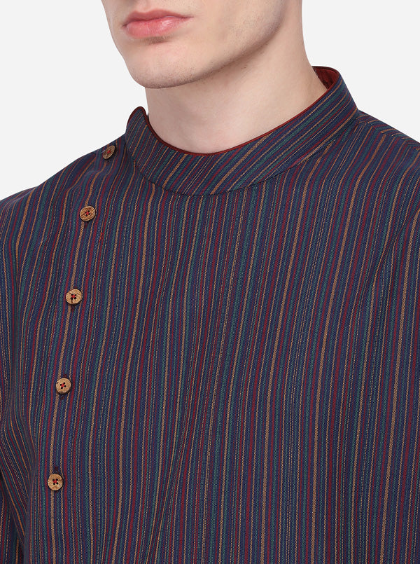 Navy Blue Striped Regular Fit Kurta | Azania