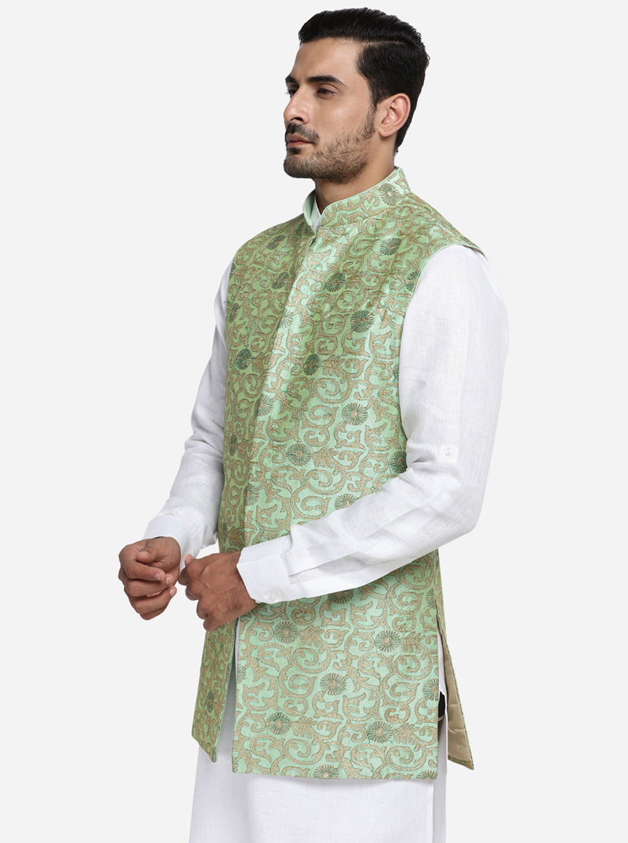 Light Green & Golden Long Jacket | Azania