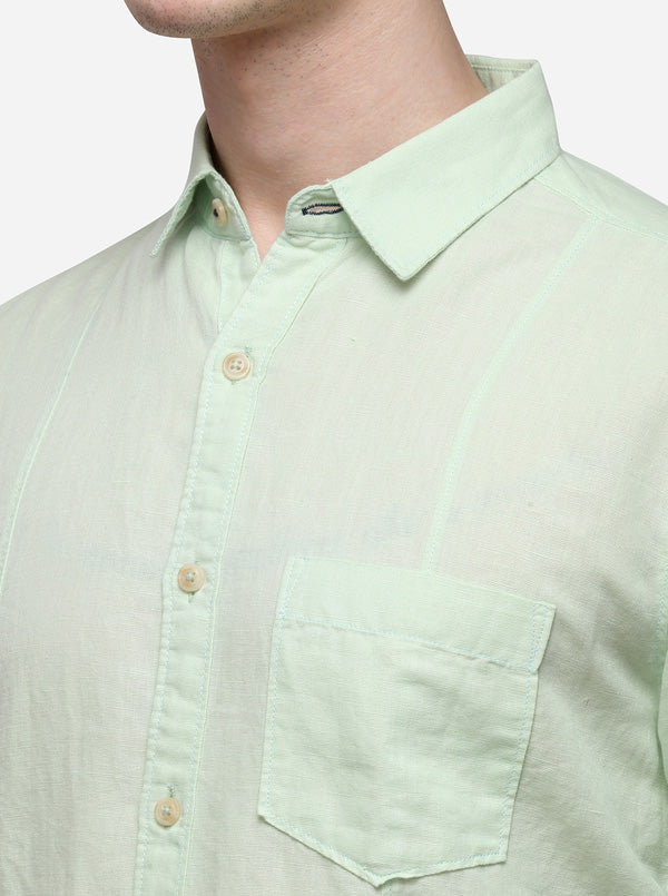 Pastel Green Solid Slim Fit Casual Shirt | JB Sport