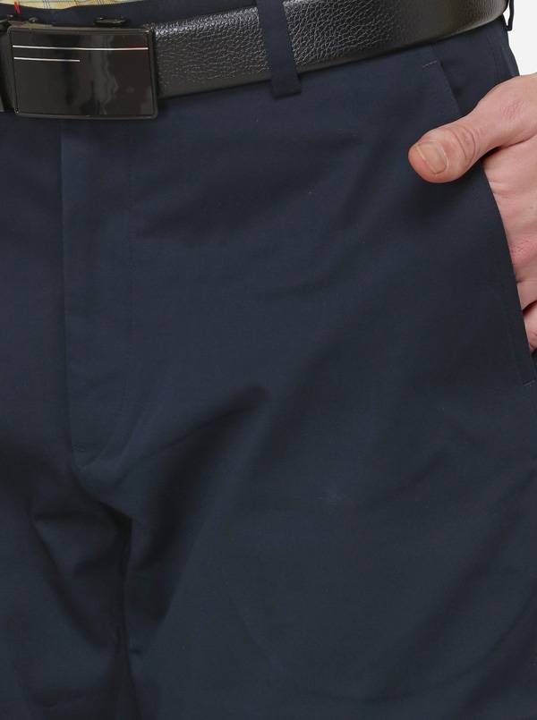 Navy Blue Solid Super Slim Fit Formal Trouser | JadeBlue