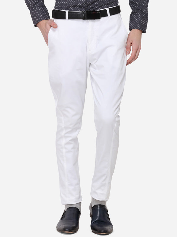 White Solid Super Slim Fit Formal Trouser | JadeBlue