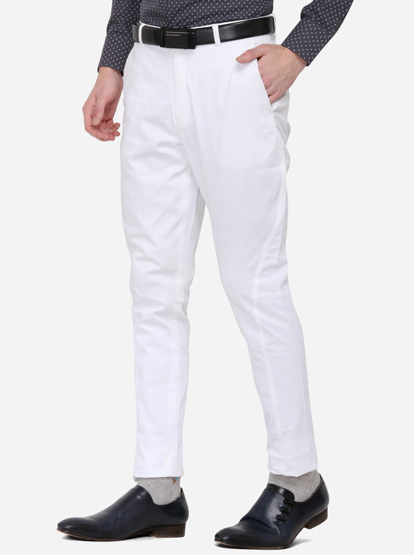 White Solid Super Slim Fit Formal Trouser | JadeBlue