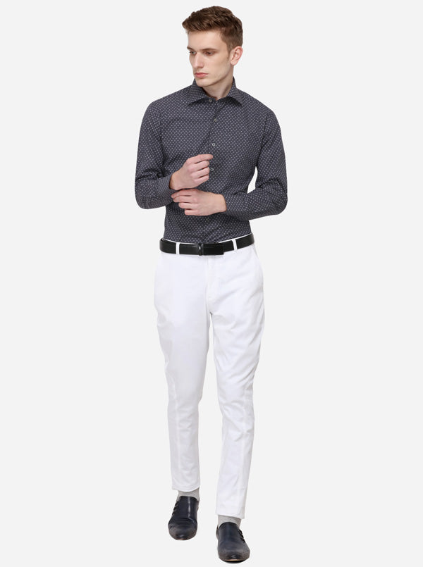 White Solid Super Slim Fit Formal Trouser | JadeBlue