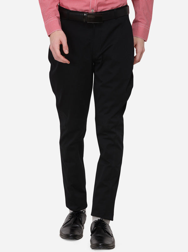 Black Solid Super Slim Fit Formal Trouser | JadeBlue