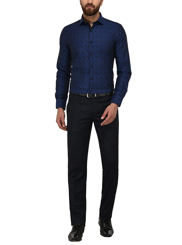 Wyre Navy Blue Slim Fit Party Wear Shirt