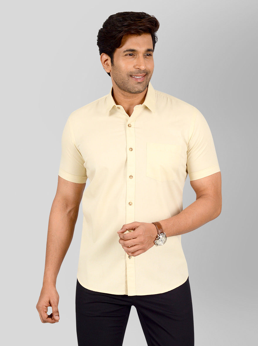 Beige Self Textured Smart Fit Casual Shirt | Greenfibre