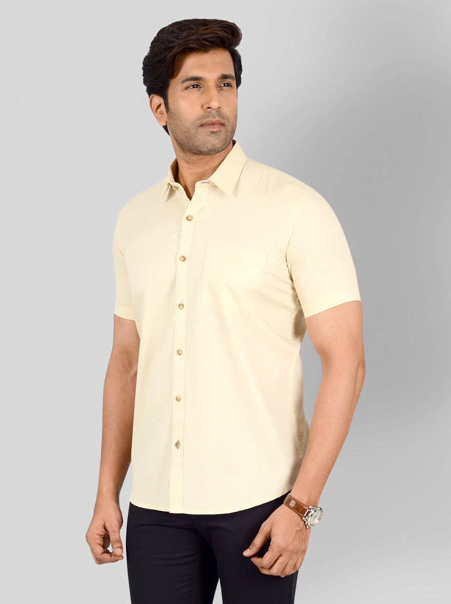 Beige Self Textured Smart Fit Casual Shirt | Greenfibre